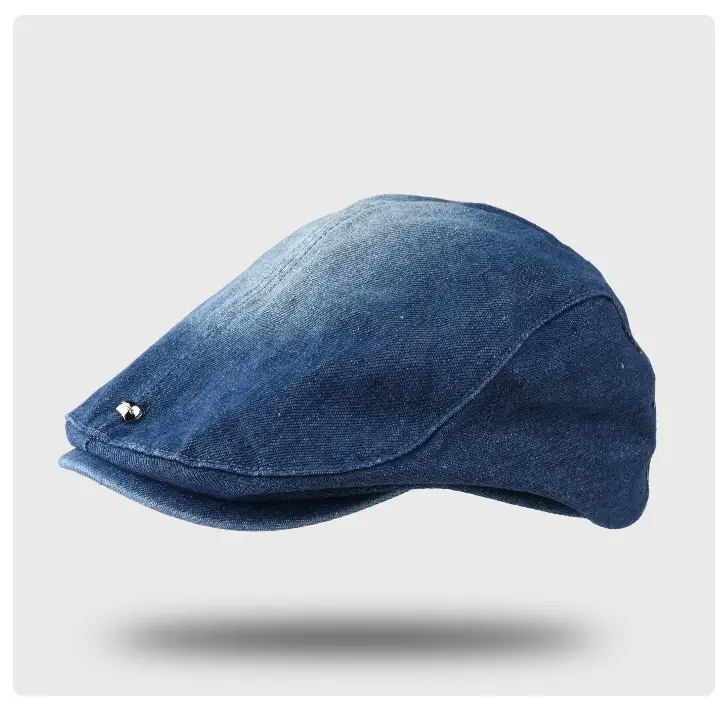 Vintage Wash Denim Rivet Beret Women's Cap - Image 2