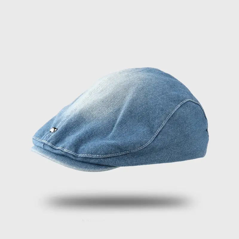 Vintage Wash Denim Rivet Beret Women's Cap - Image 3