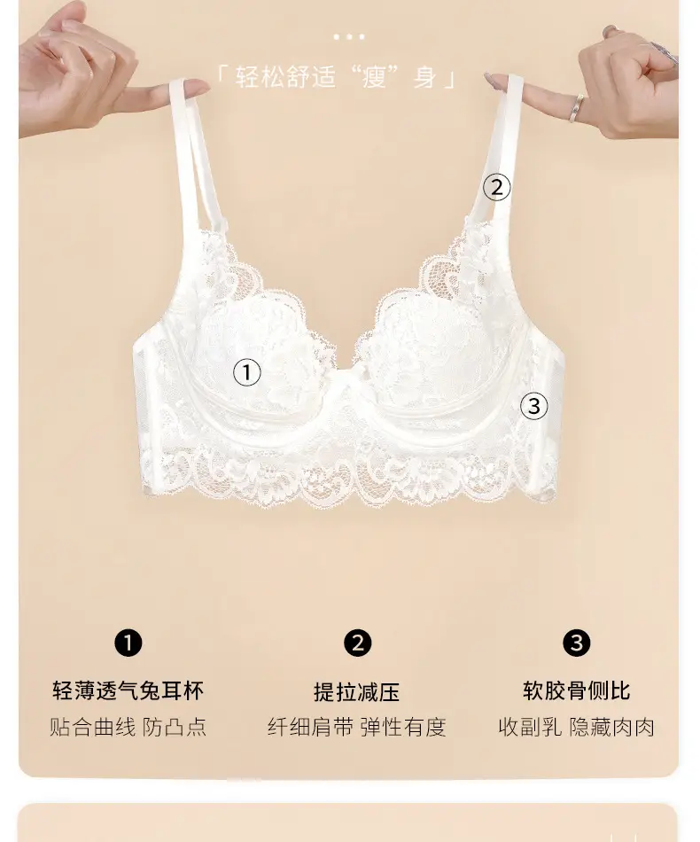 Black Lace Bra Large Bust Anti-Sagging Minimizer — feature 3