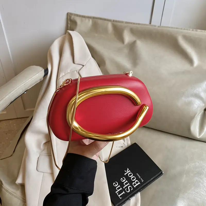 White Gold Handle Crossbody Bag Mini Evening Bag - Image 8