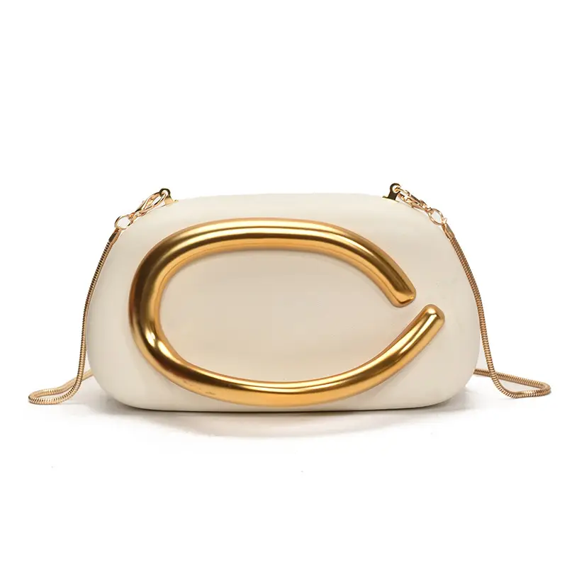 White Gold Handle Crossbody Bag Mini Evening Bag - Image 10