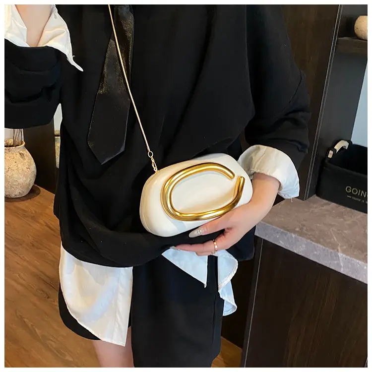 White Gold Handle Crossbody Bag Mini Evening Bag — feature 14