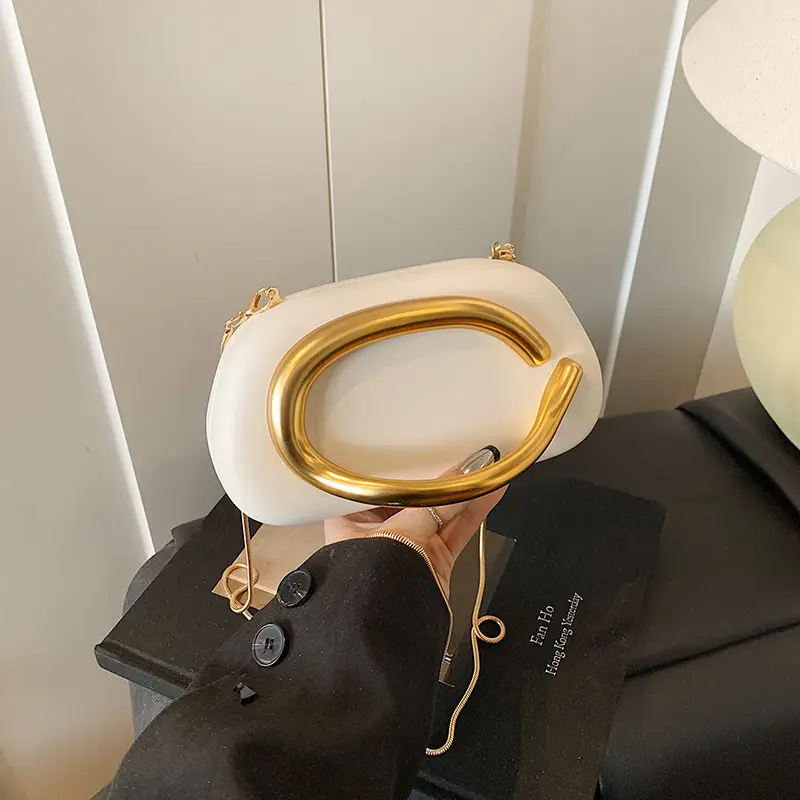 White Gold Handle Crossbody Bag Mini Evening Bag - Image 2