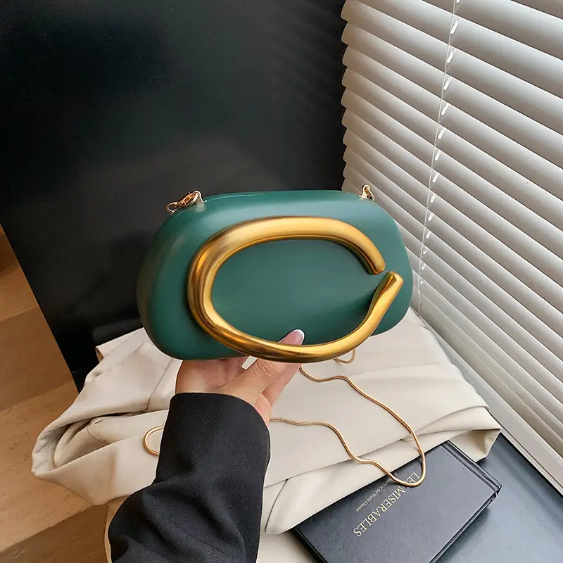 White Gold Handle Crossbody Bag Mini Evening Bag - Image 3