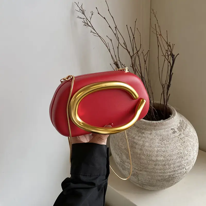 White Gold Handle Crossbody Bag Mini Evening Bag - Image 4