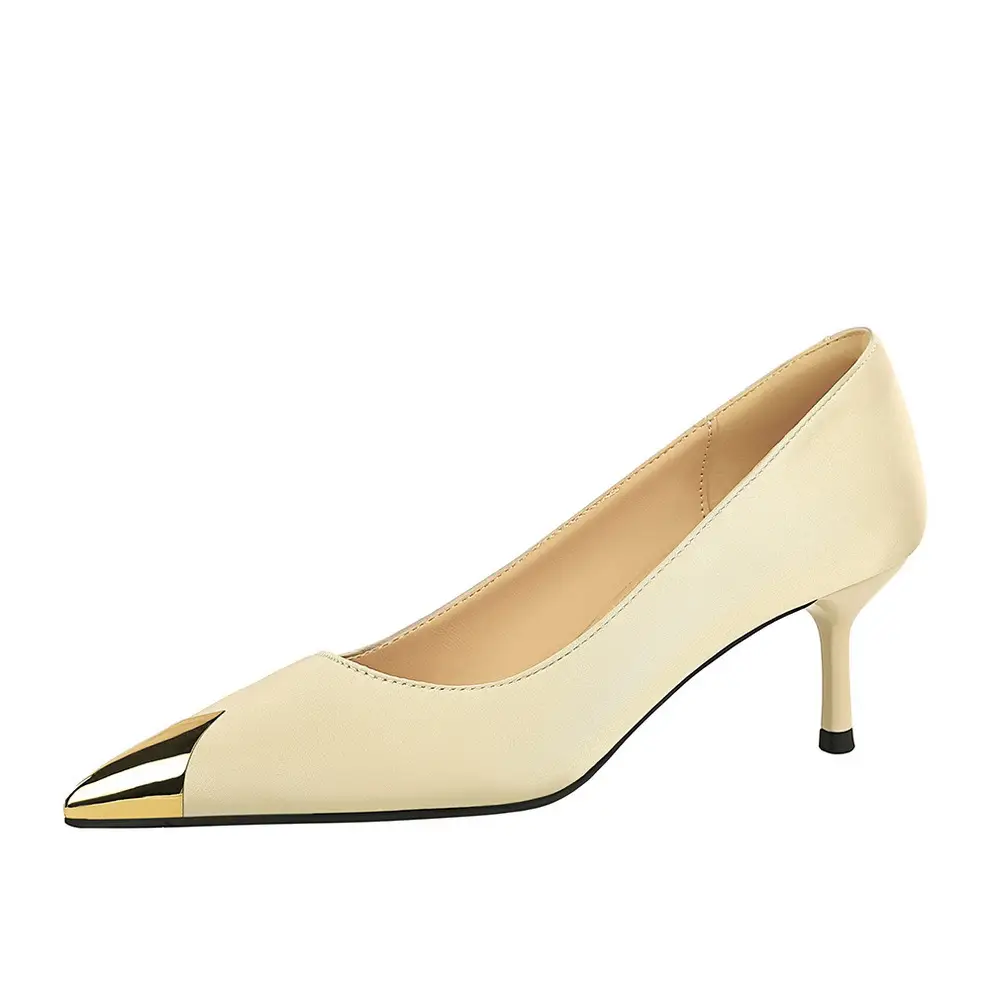 Women Pointed Heels Black Gold Tip Elegant Slip-On - Image 11