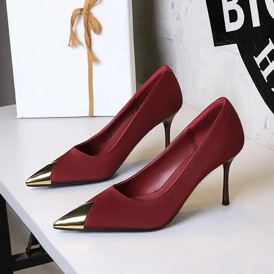 Women Pointed Heels Black Gold Tip Elegant Slip-On - Image 5