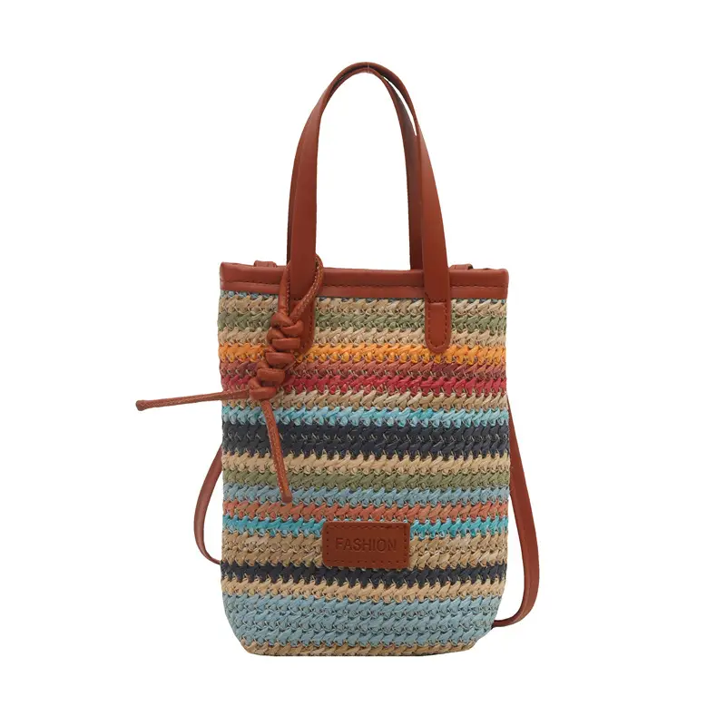 Color Striped Women's Woven Phone Bag Shoulder Crossbody - Image 8