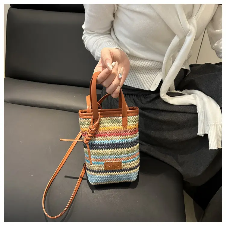 Color Striped Women's Woven Phone Bag Shoulder Crossbody — feature 12