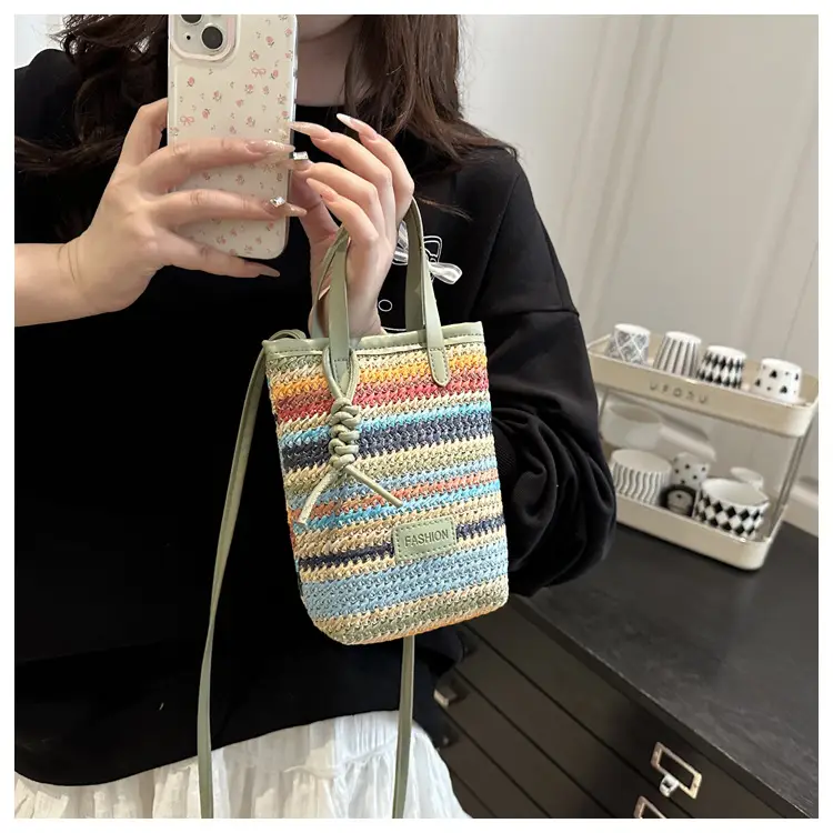 Color Striped Women's Woven Phone Bag Shoulder Crossbody — feature 13