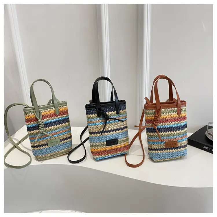 Color Striped Women's Woven Phone Bag Shoulder Crossbody — feature 16