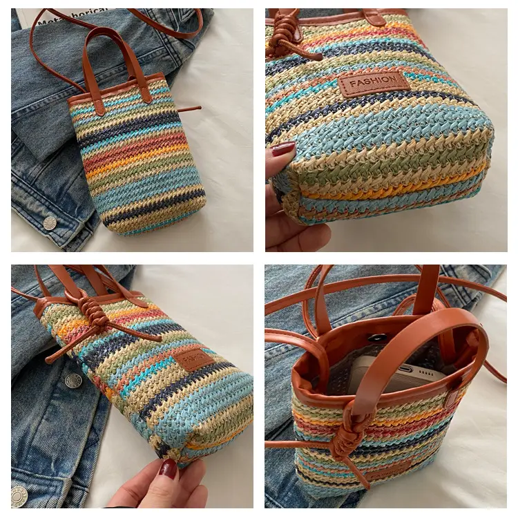 Color Striped Women's Woven Phone Bag Shoulder Crossbody — feature 6