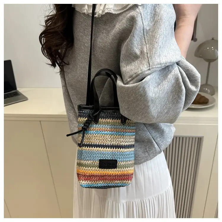 Color Striped Women's Woven Phone Bag Shoulder Crossbody — feature 9