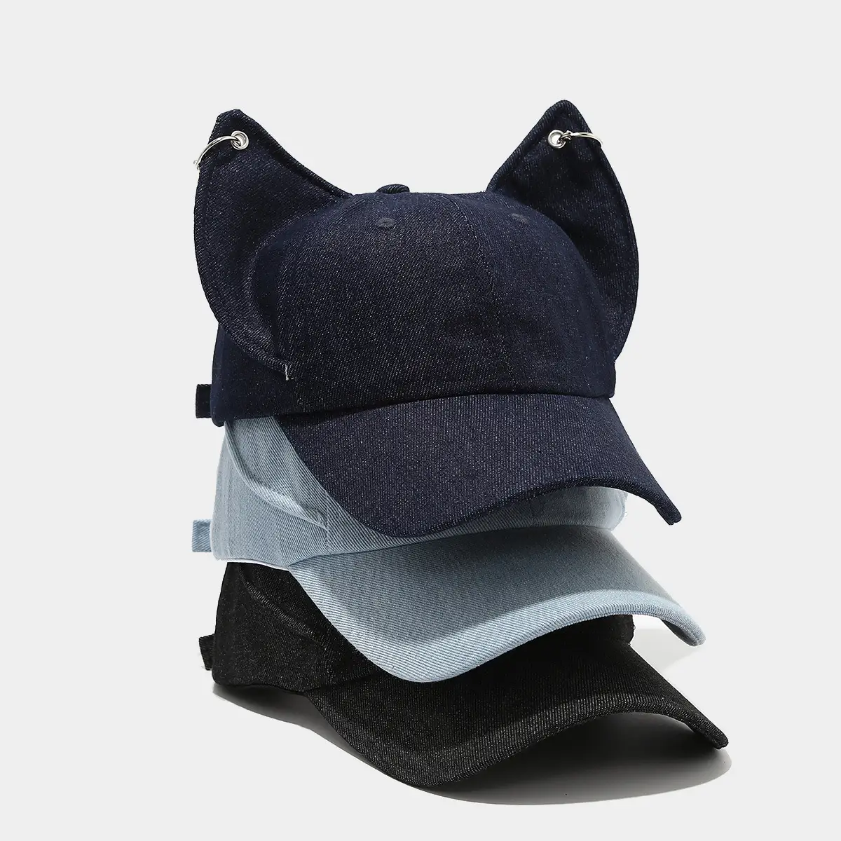 Distressed Denim Dog Ears Baseball Cap Navy Blue - Image 4