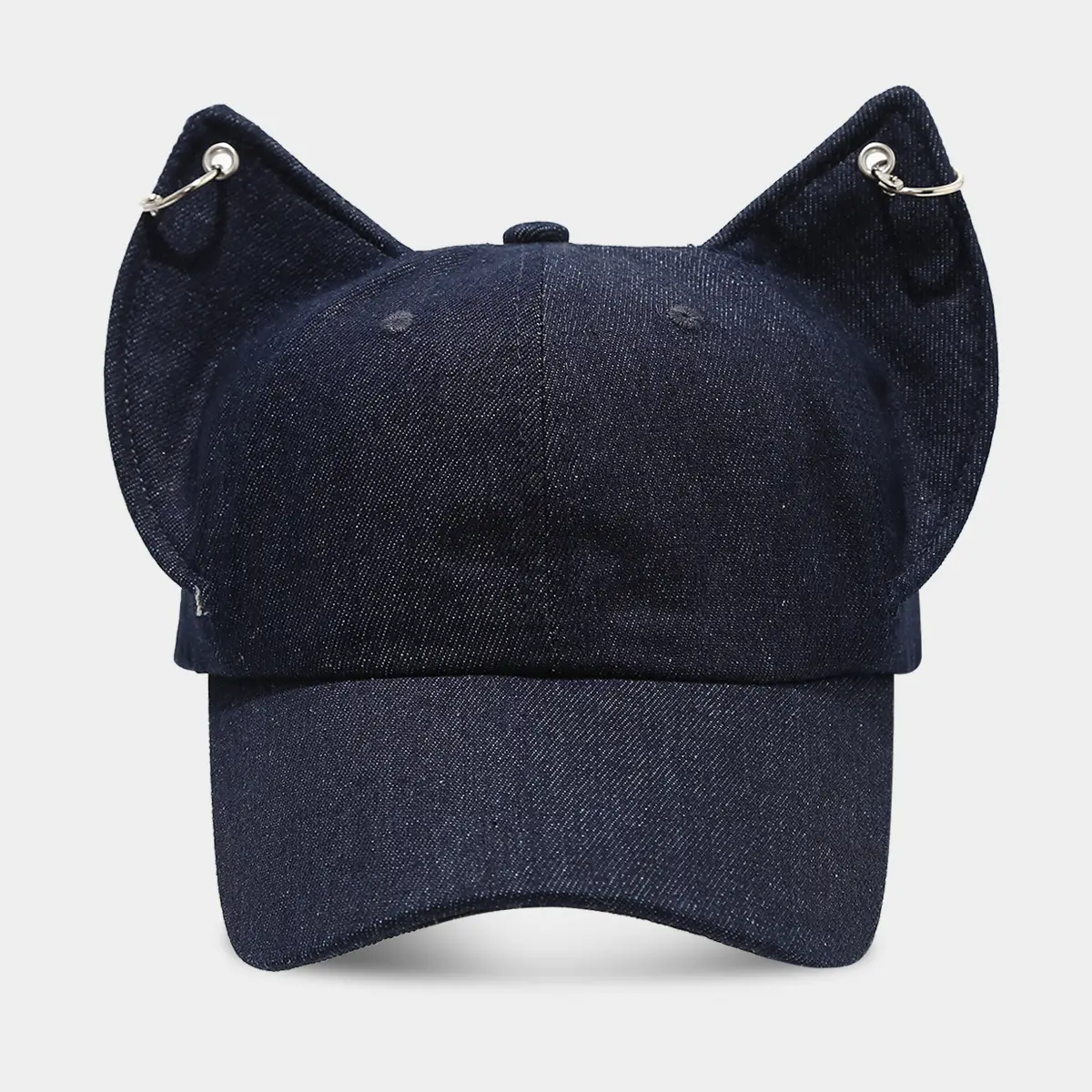 Distressed Denim Dog Ears Baseball Cap Navy Blue - Image 3
