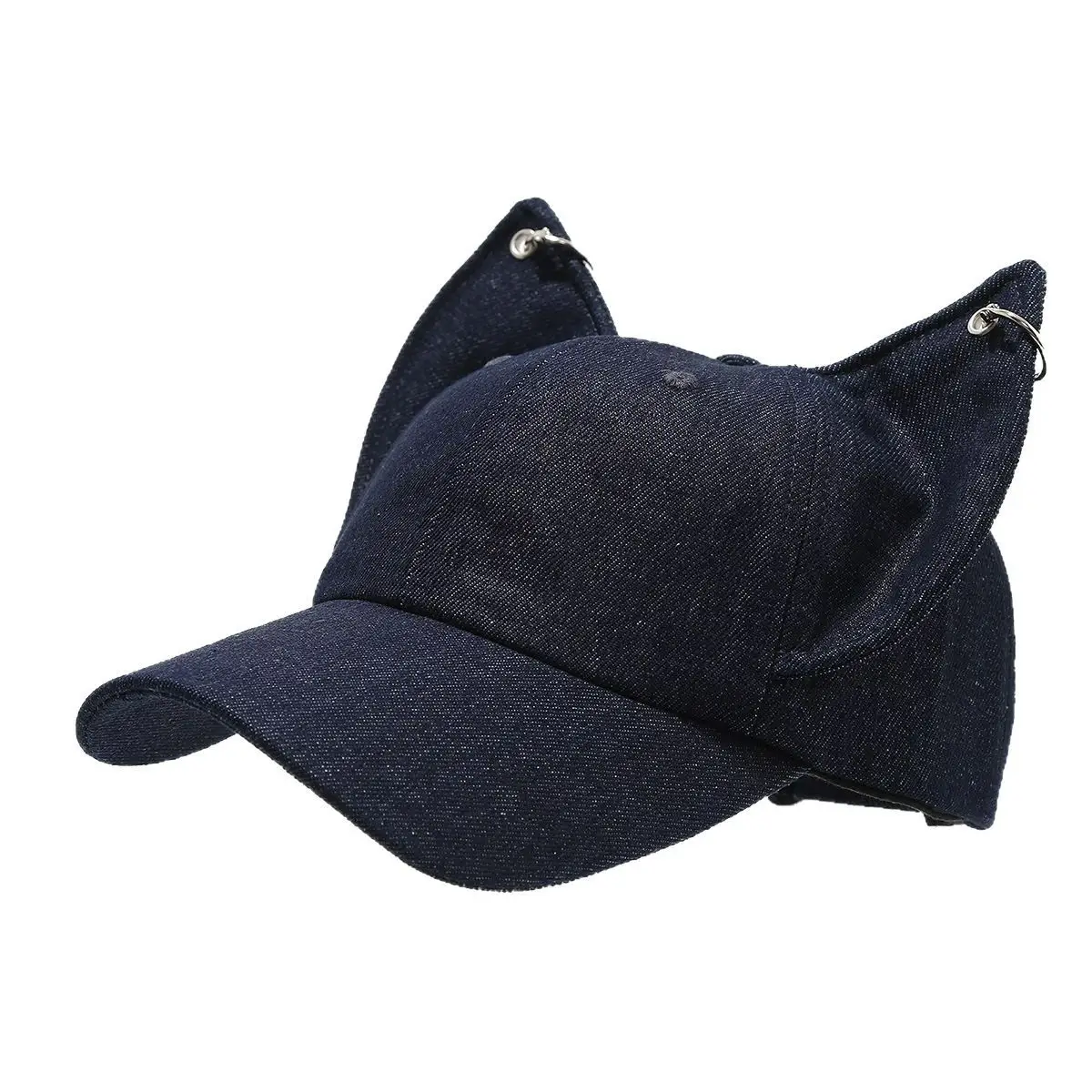 Distressed Denim Dog Ears Baseball Cap Navy Blue - Image 7