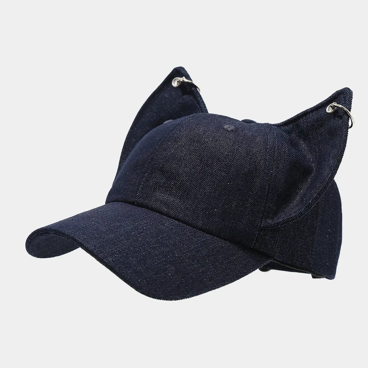 Distressed Denim Dog Ears Baseball Cap Navy Blue — feature 7