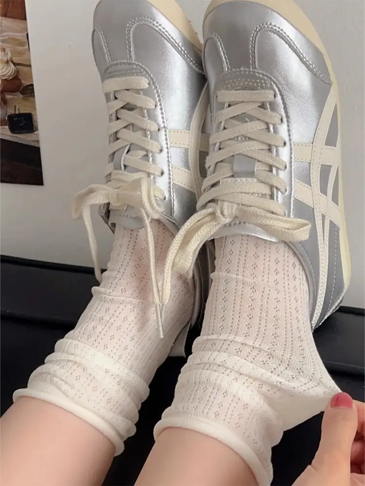 Curled Stacking Socks Children's Stockings Ins Trendy Pure Cotton Spring and Autumn Japanese Style Jk Hollow Mesh Solid Color Summer Mid-length Socks — feature 10