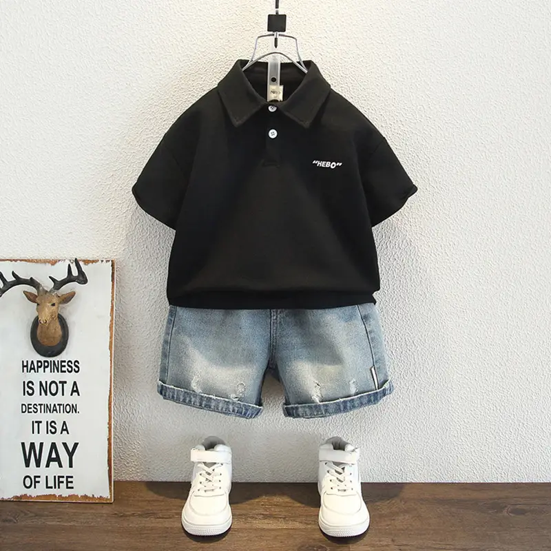 Boys Black Polo T-Shirt 2025 Summer - Image 2