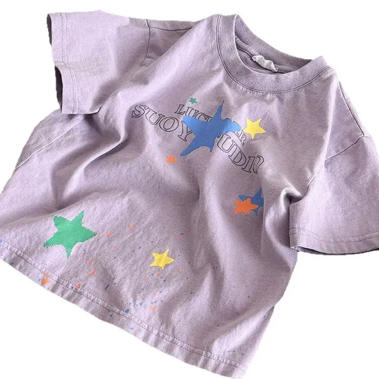 Kids T-Shirt Purple Star Print Short Sleeve - Image 6