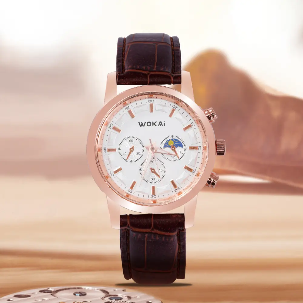 Wokai Men's Rose Gold Chronograph Watch Black Strap - Image 4