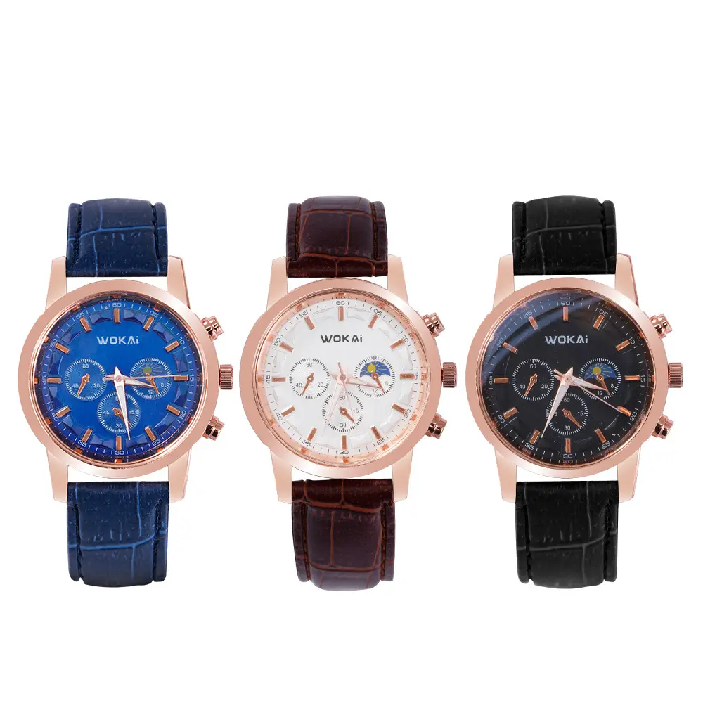 Wokai Men's Rose Gold Chronograph Watch Black Strap — feature 1