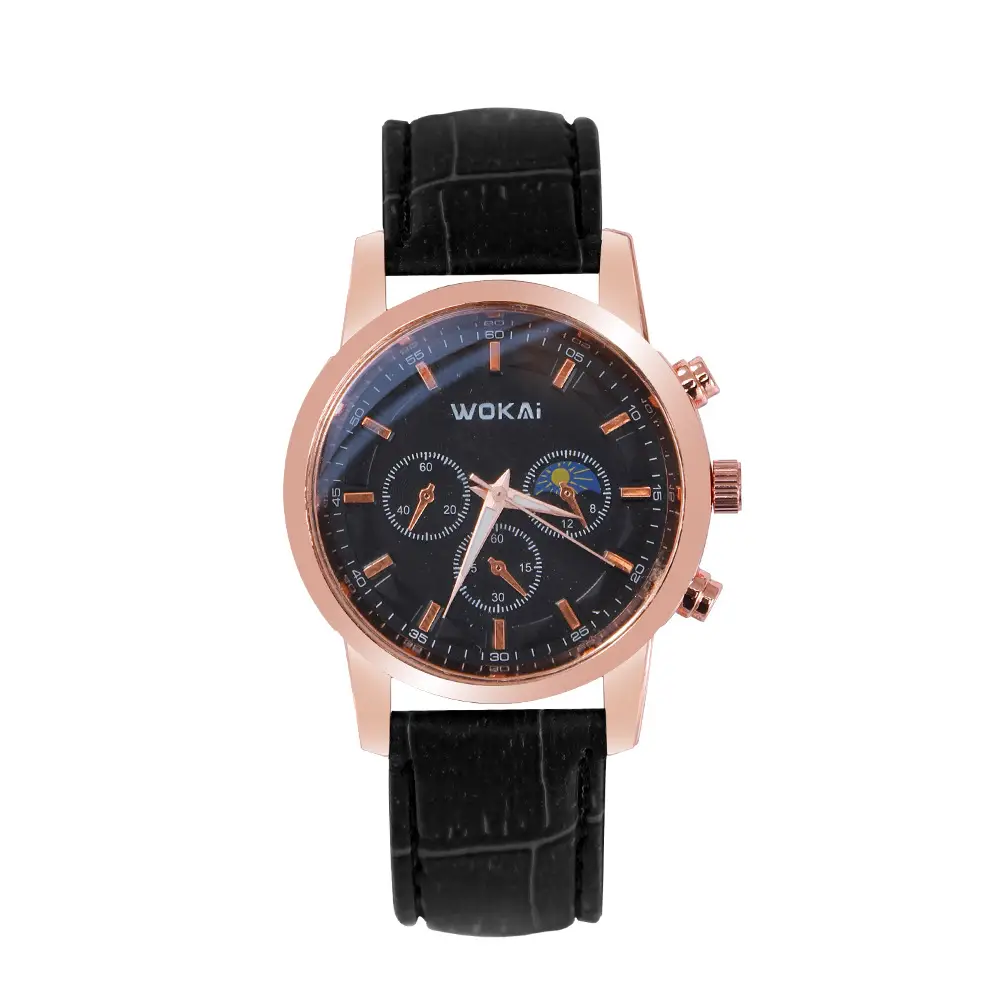 Wokai Men's Rose Gold Chronograph Watch Black Strap — feature 2