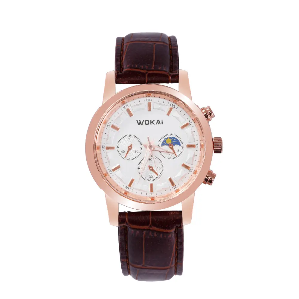 Wokai Men's Rose Gold Chronograph Watch Black Strap — feature 3