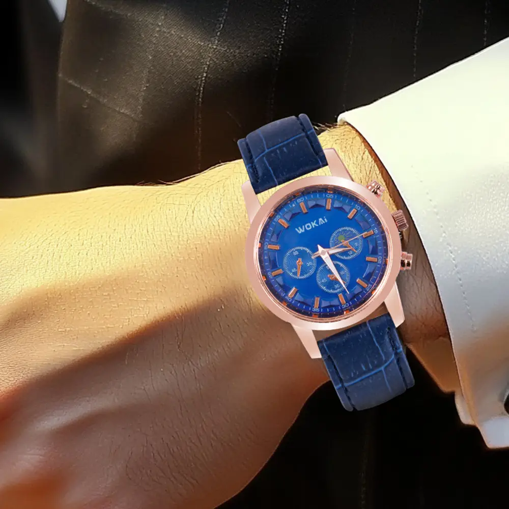 Wokai Men's Rose Gold Chronograph Watch Black Strap — feature 6