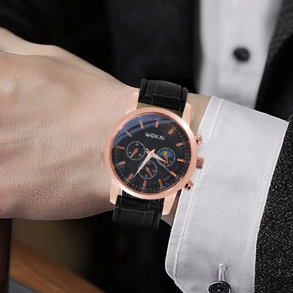 Wokai Men's Rose Gold Chronograph Watch Black Strap — feature 7