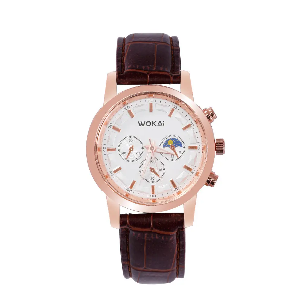 Wokai Men's Rose Gold Chronograph Watch Black Strap - Image 2