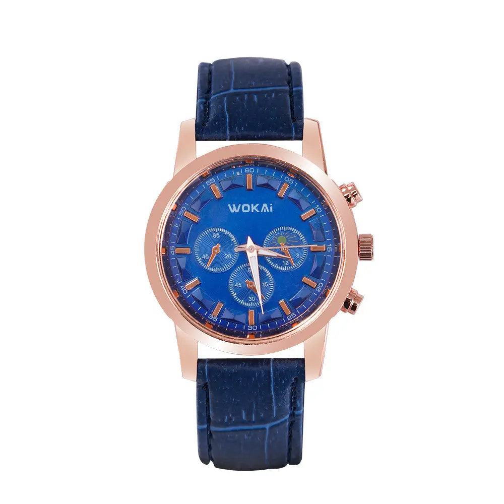 Wokai Men's Rose Gold Chronograph Watch Black Strap - Image 3