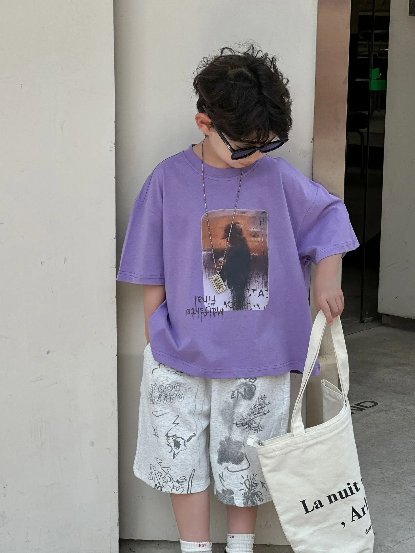 Boys Pure Cotton T-Shirt Summer 2025 Loose Casual Tops Mid Sleeve Kids - Image 3