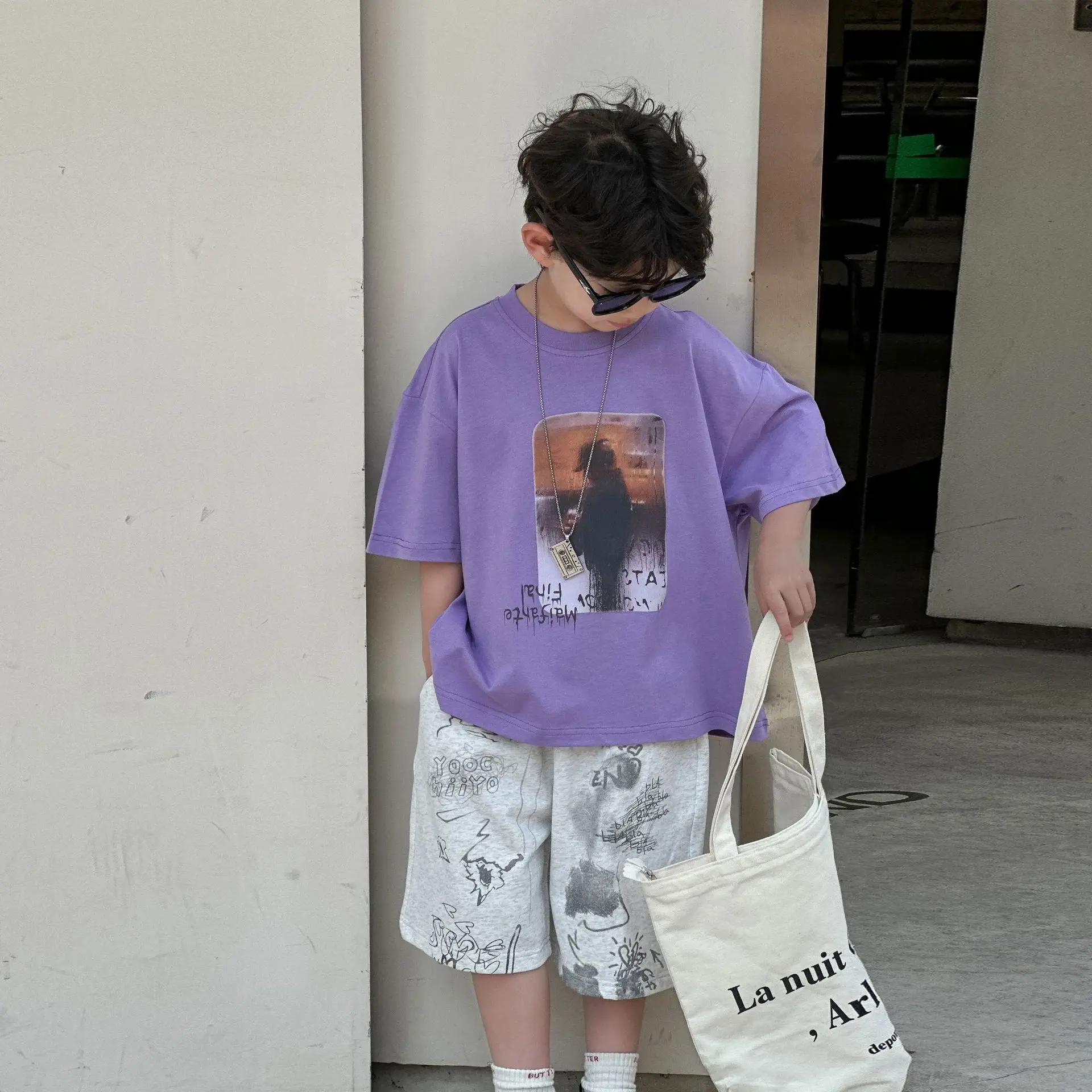 Boys Pure Cotton T-Shirt Summer 2025 Loose Casual Tops Mid Sleeve Kids — feature 11