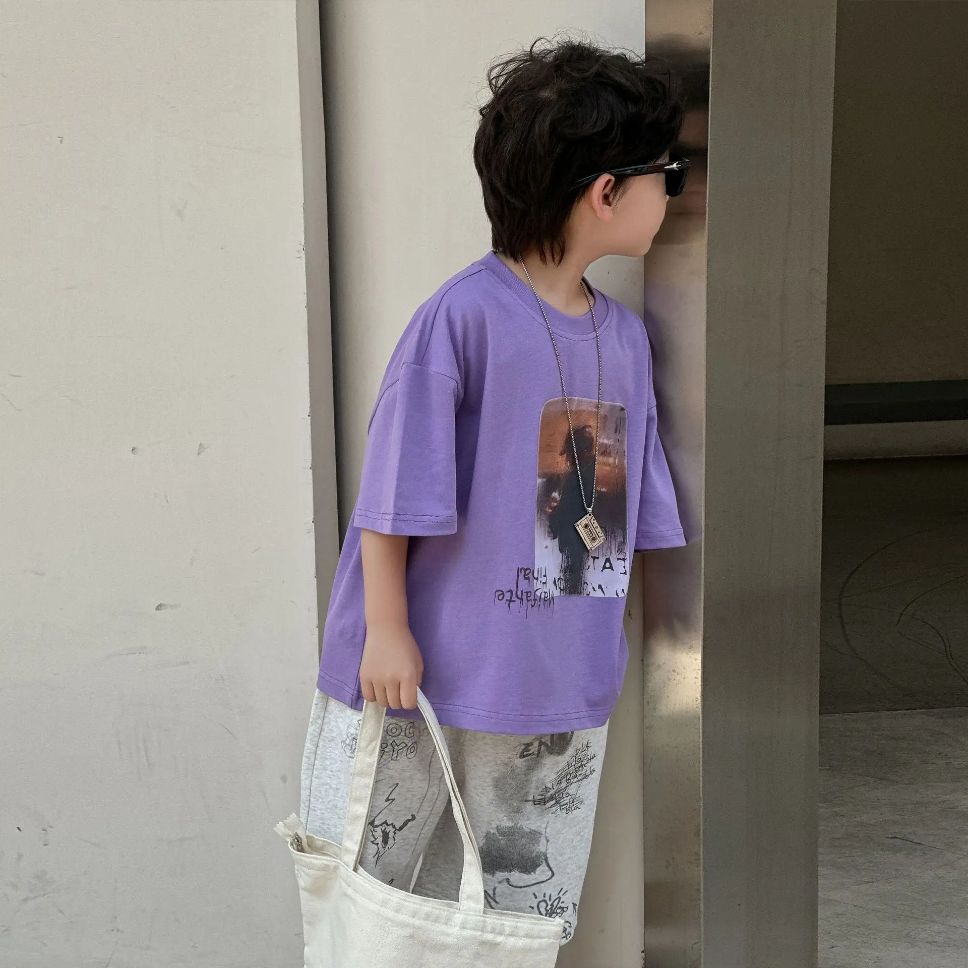Boys Pure Cotton T-Shirt Summer 2025 Loose Casual Tops Mid Sleeve Kids — feature 12