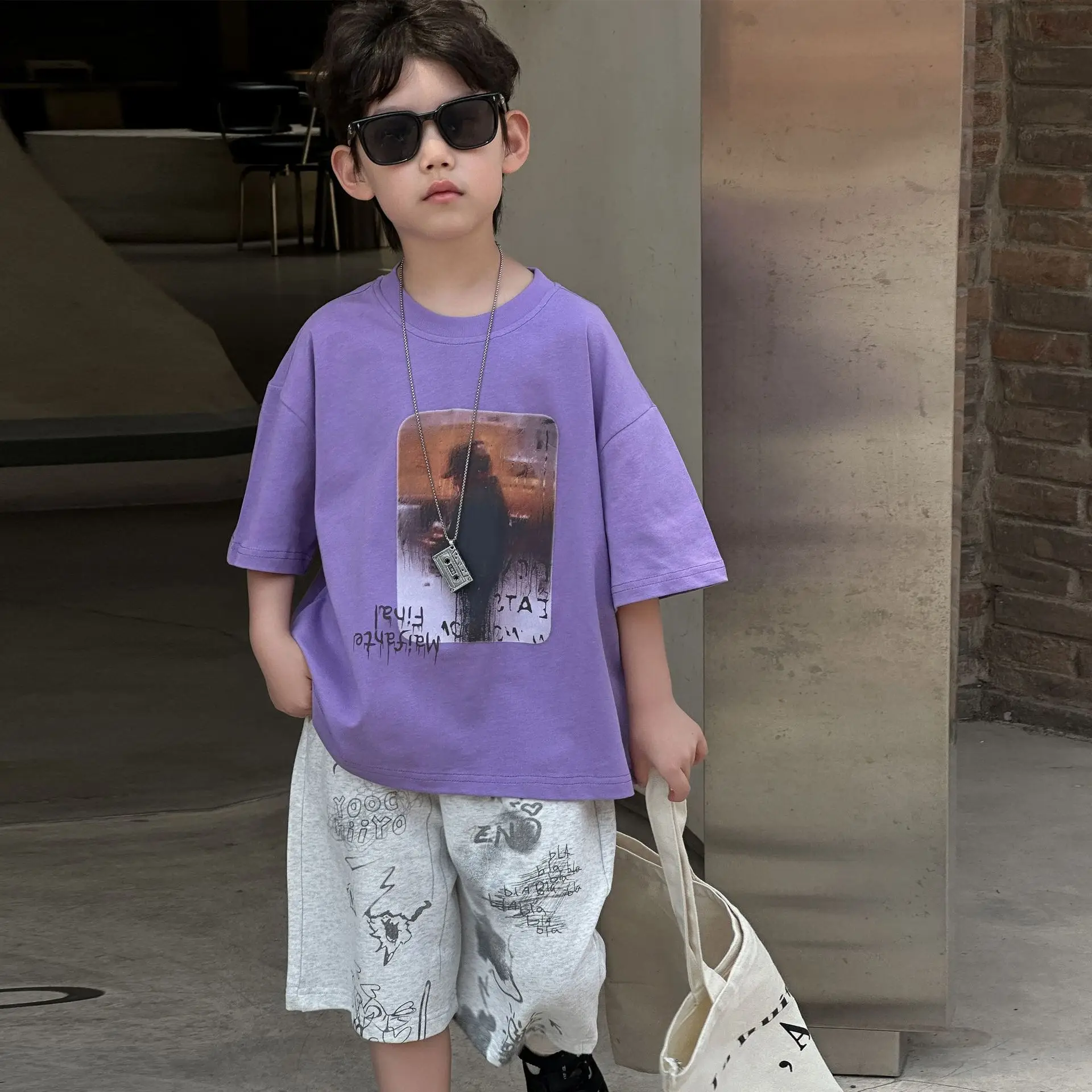 Boys Pure Cotton T-Shirt Summer 2025 Loose Casual Tops Mid Sleeve Kids — feature 13