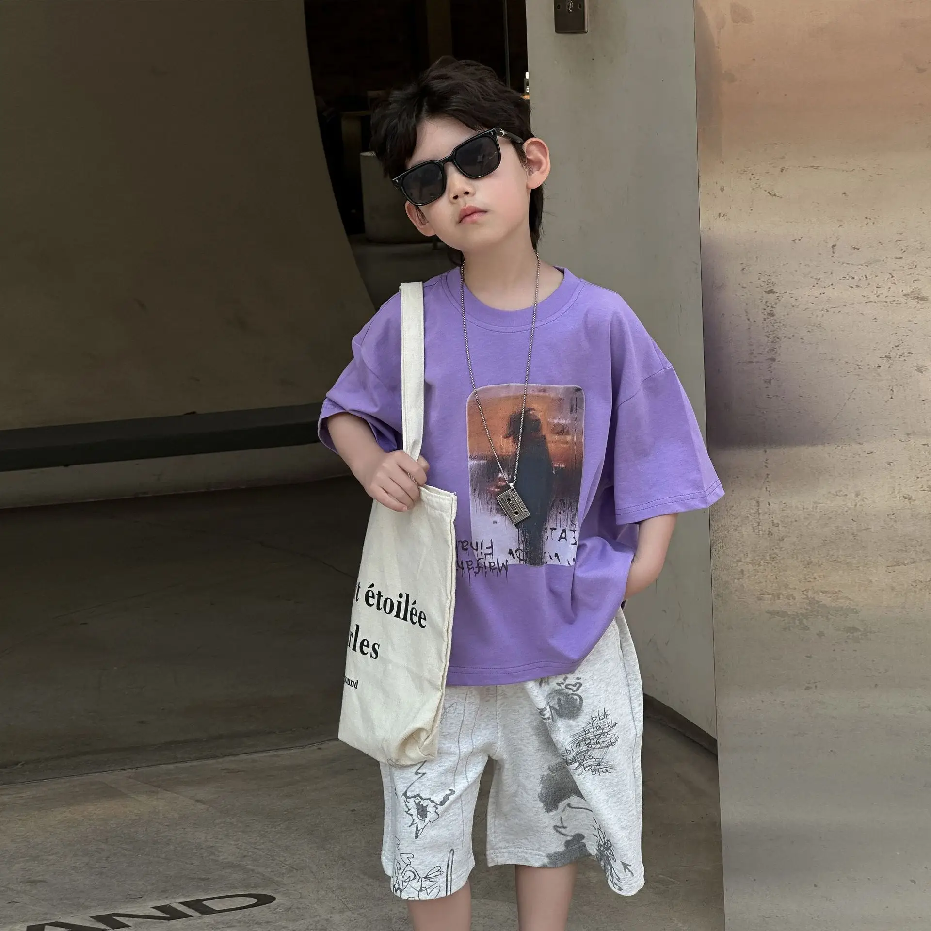 Boys Pure Cotton T-Shirt Summer 2025 Loose Casual Tops Mid Sleeve Kids — feature 2