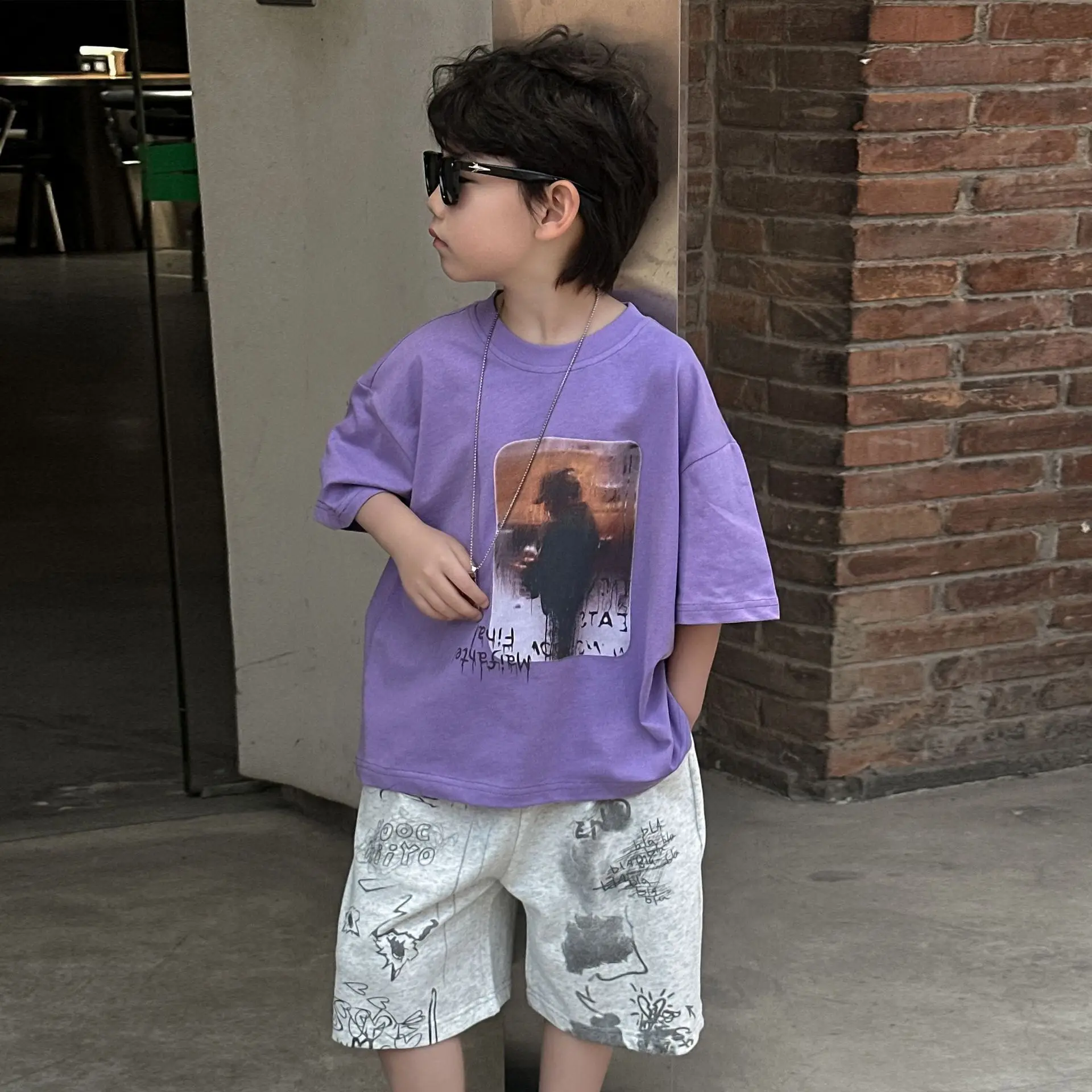 Boys Pure Cotton T-Shirt Summer 2025 Loose Casual Tops Mid Sleeve Kids — feature 9
