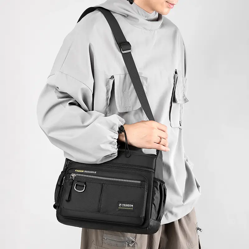 Men's Water-Repellent Crossbody Bag Large Capacity Black - Image 7