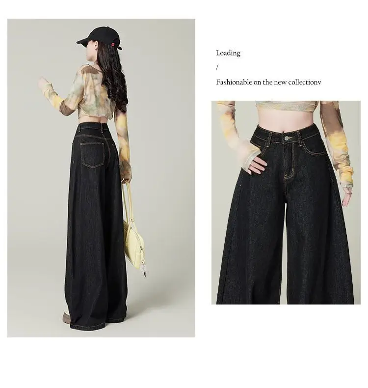Women Dark Blue Wide Leg Jeans 2025 Spring Slimming — feature 4