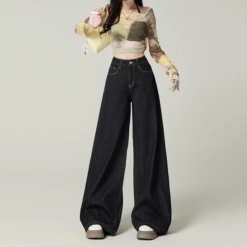Women Dark Blue Wide Leg Jeans 2025 Spring Slimming — feature 7