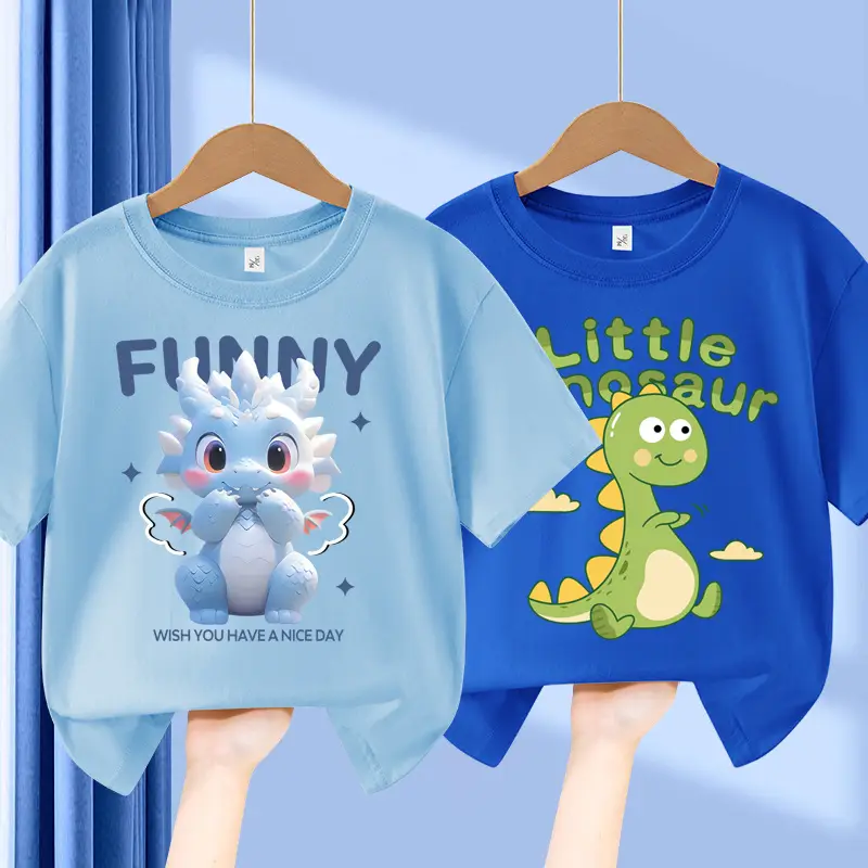 Boys Blue Dinosaur Printed Cotton T-Shirt Small - Image 12