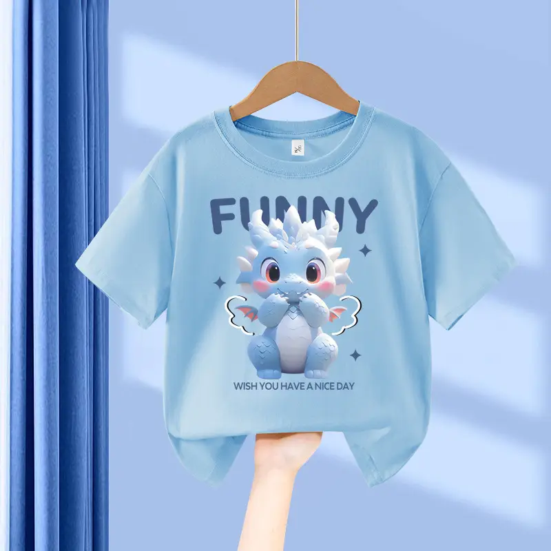 Boys Blue Dinosaur Printed Cotton T-Shirt Small - Image 3
