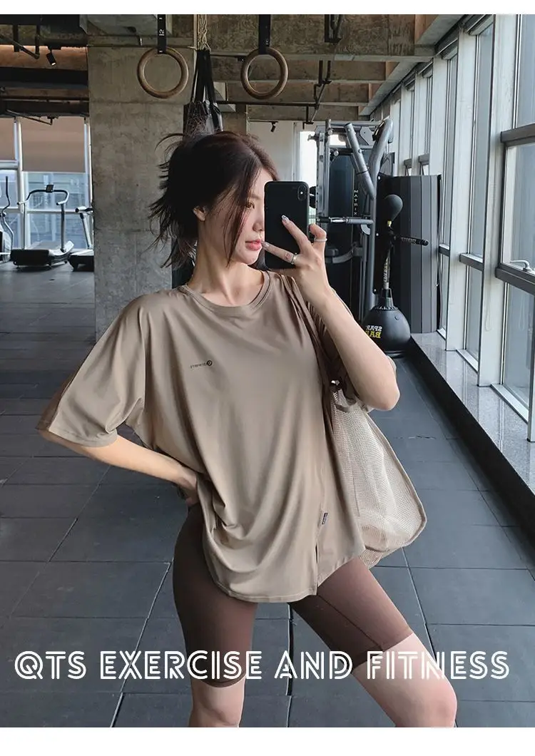 plus size Fitness Yoga Clothing suit Summer Short-sleeved Loose Chubby Sister Mid-length Hip Covering Outdoor Sports Running suit — feature 3