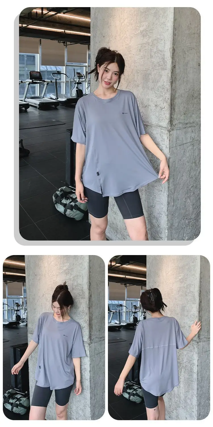 plus size Fitness Yoga Clothing suit Summer Short-sleeved Loose Chubby Sister Mid-length Hip Covering Outdoor Sports Running suit — feature 7