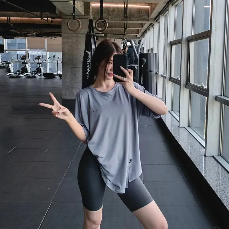 plus size Fitness Yoga Clothing suit Summer Short-sleeved Loose Chubby Sister Mid-length Hip Covering Outdoor Sports Running suit