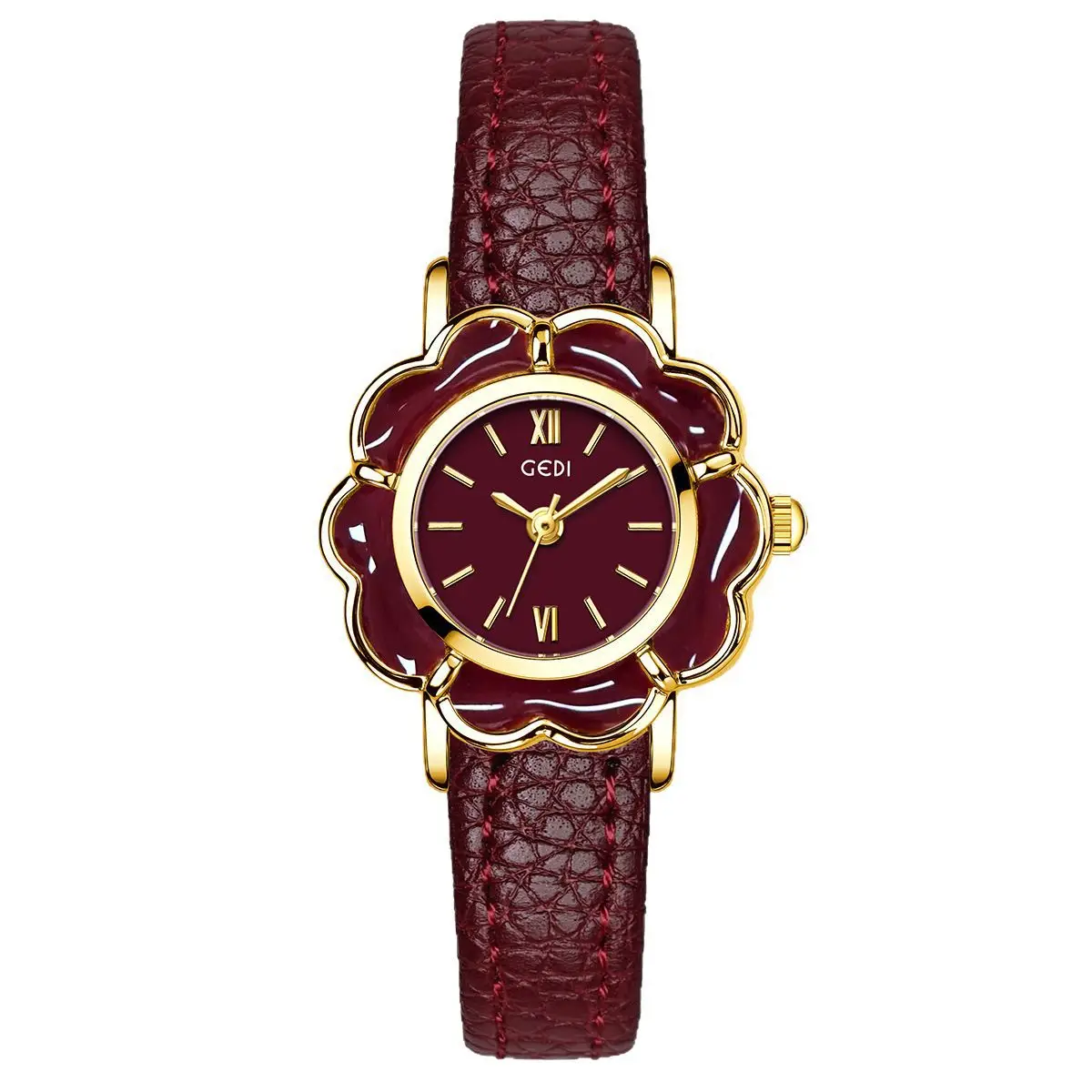 Gold Petal Watch for Women with Leather Strap Quartz - Image 9