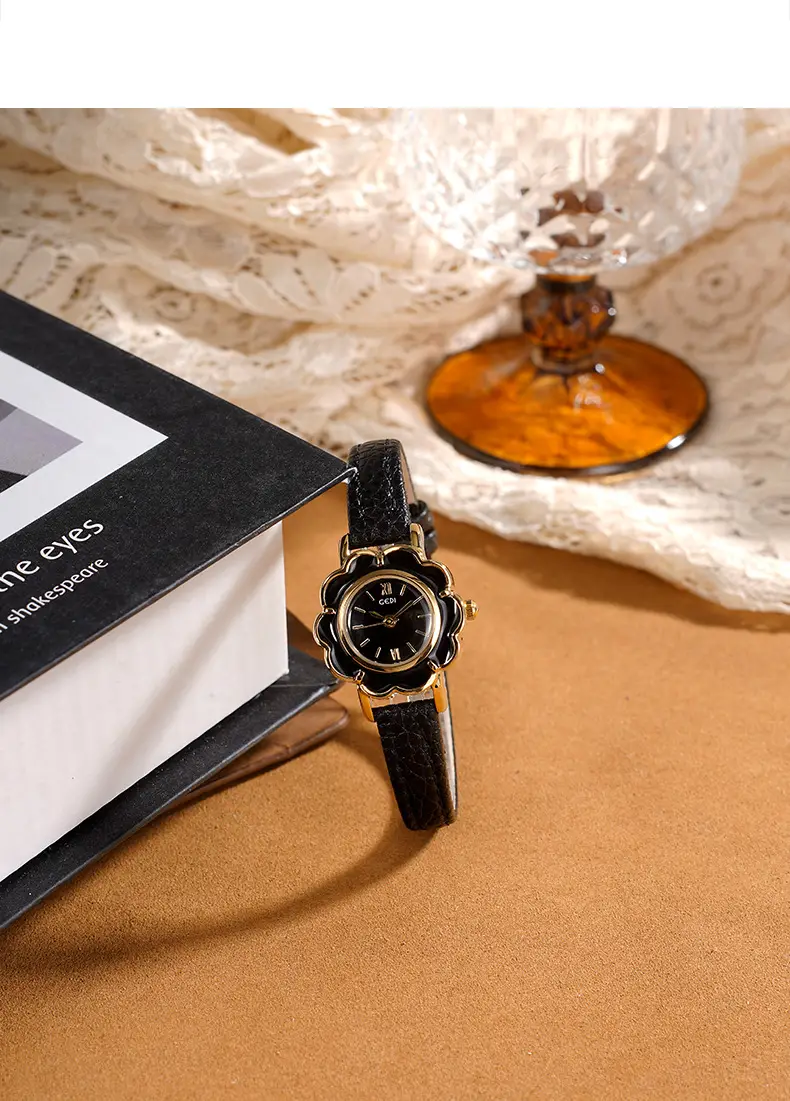 Gold Petal Watch for Women with Leather Strap Quartz — feature 10