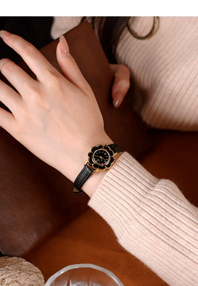 Gold Petal Watch for Women with Leather Strap Quartz — feature 12