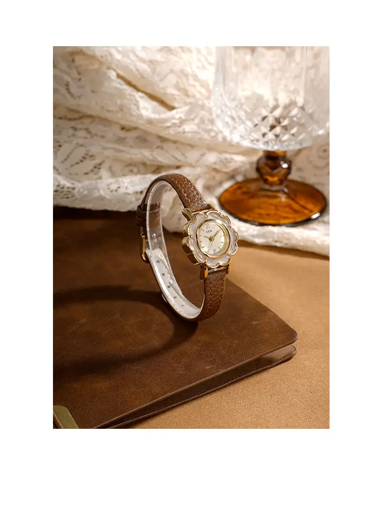 Gold Petal Watch for Women with Leather Strap Quartz — feature 13